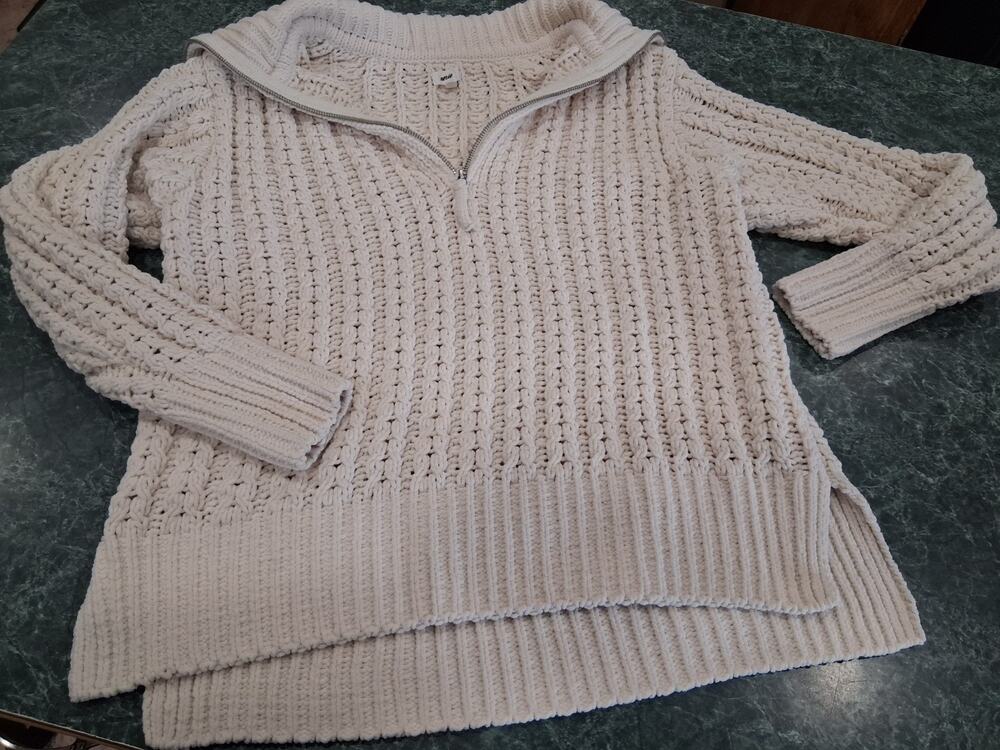 Aerie Chunky Cable Loose Knit Half Zip Oversized Sweater Cream Sz S Comfy Soft